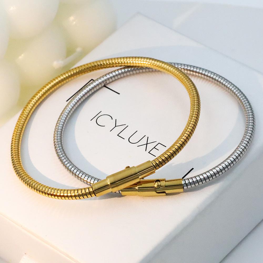 Niche Light Luxury Hand Jewelry Fashion Simple Titanium Steel 18K Gold Elastic Snake Bone Chain Bracelet Women
