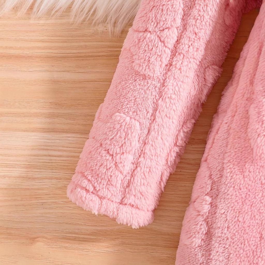 Girls' Teddy Bear Flannel Hooded Cardigan Jacket - Winter Casual Versatile Warm Wear.