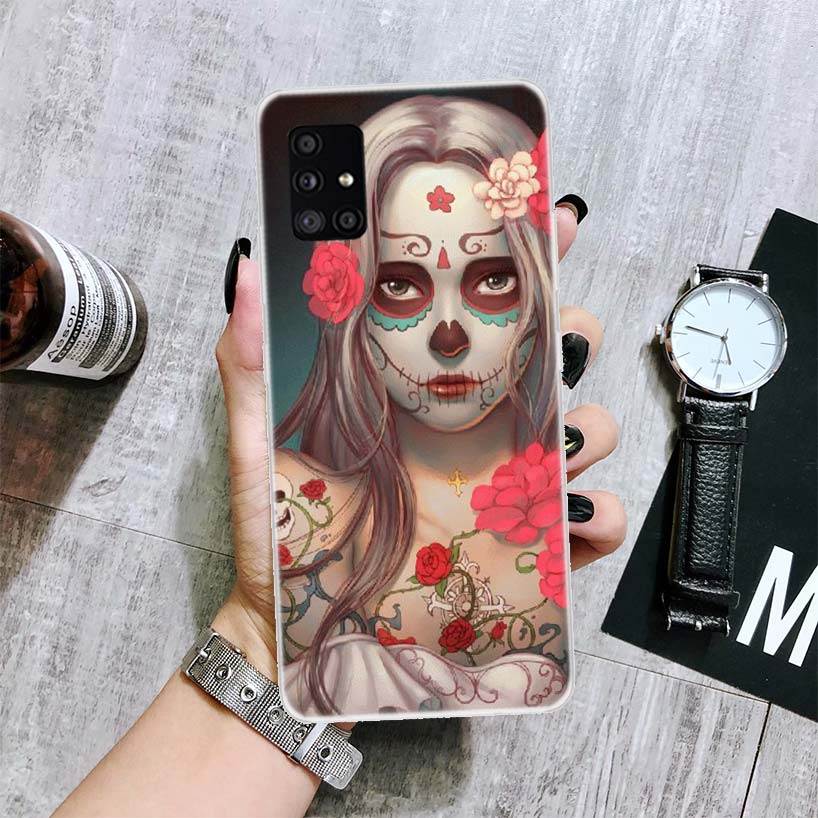 Catrina Beautiful Rose Girl Skull Phone Case For Samsung Galaxy A52 A32 A22 A12 A02S A50S A30S A51 A31 AA71 Note 20 Ultra 10 S10