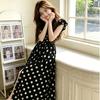 Korean sweet polka dot dress for women's 2026 summer new pleated waist and thin temperament long skirt