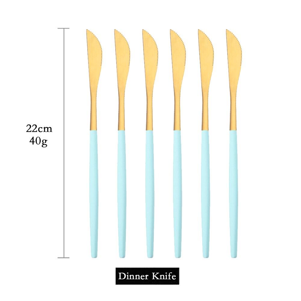 6pcs Dinnerware Matte Mint Green Gold Stainless Steel Flatware Knife Dessert Fork Spoon Party Home Kitchen Tableware Silverware Set