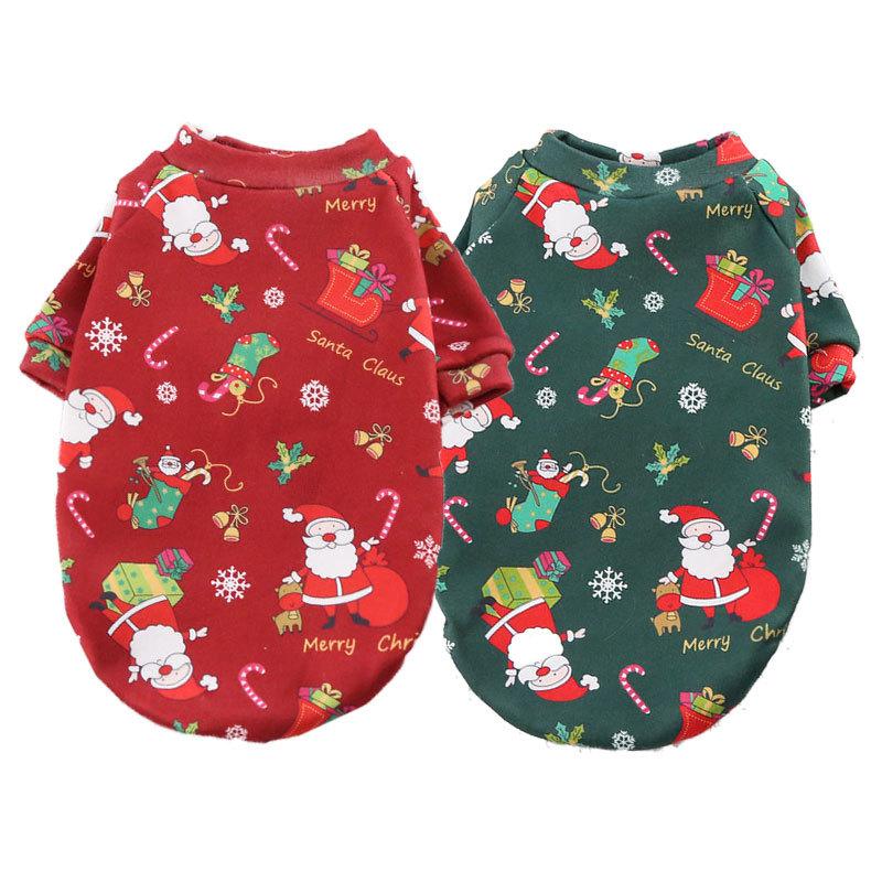 Medium and large dog cat teddy than the bear dog clothes velvet Christmas print cat sweater winter pet supplies