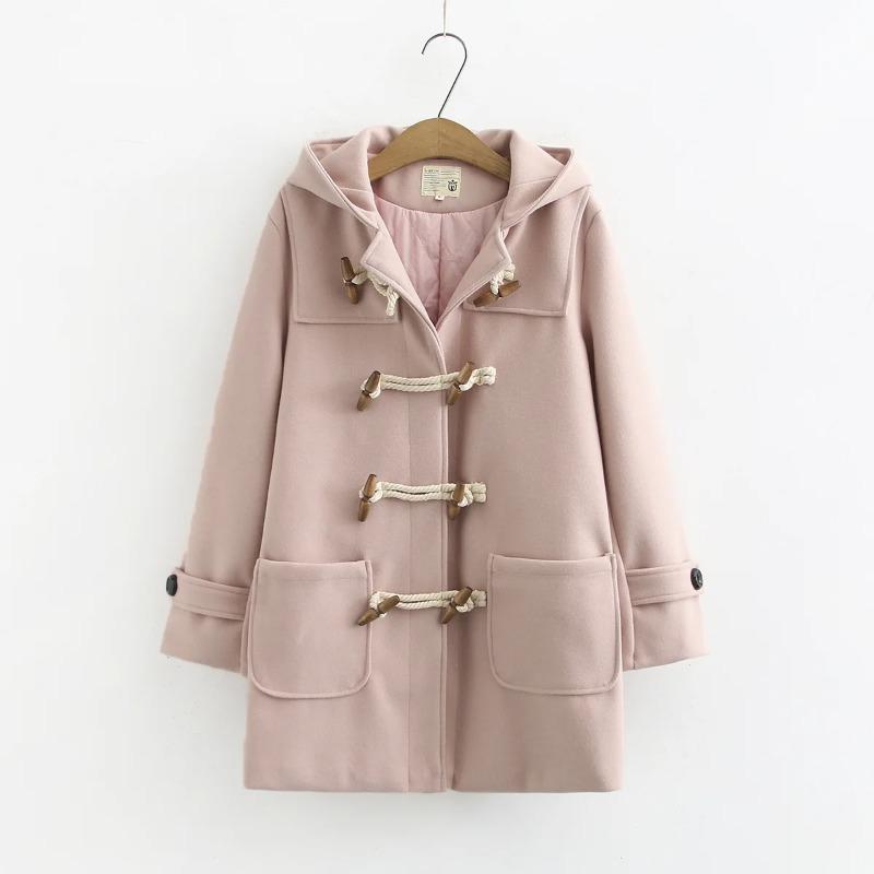 Cappotto di Lana Giubbotti da Donna Cappotti con Cappuccio Bottoni Manica Lunga Spesso Casual Y2k Streetwear Elegante Primavera Autunno Caldo