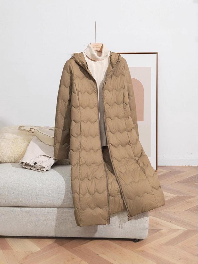 Women's Lightweight Plus Size Hooded Down Coat - Long, Warm, Loose-Fit for Middle-Aged/Elderly Winter Wear