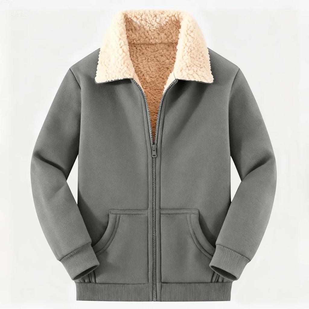 Women's Casual Full Zip Up Jacket Sweatshirt Coat Lapel Collar Solid Color Coats Warm Clothes With Pockets