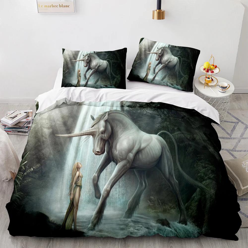 Fantasy Unicorn Bedding Set Single Twin Full Queen King Size One-horned Horse Bed Set Aldult Kid Bedroom Duvetcover Set 3D Print