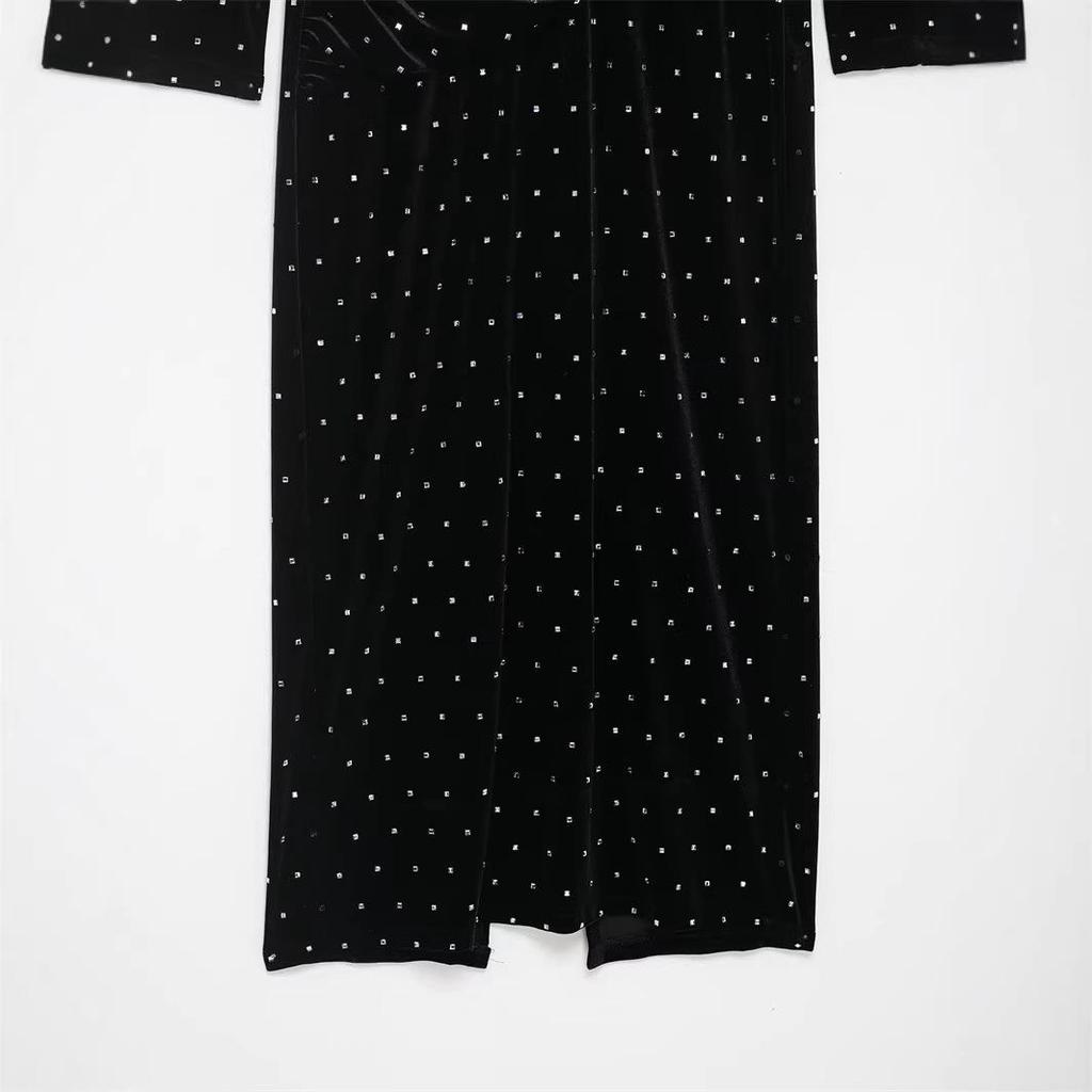 European & American Style 2025 Winter Shiny Beaded Velvet Dress