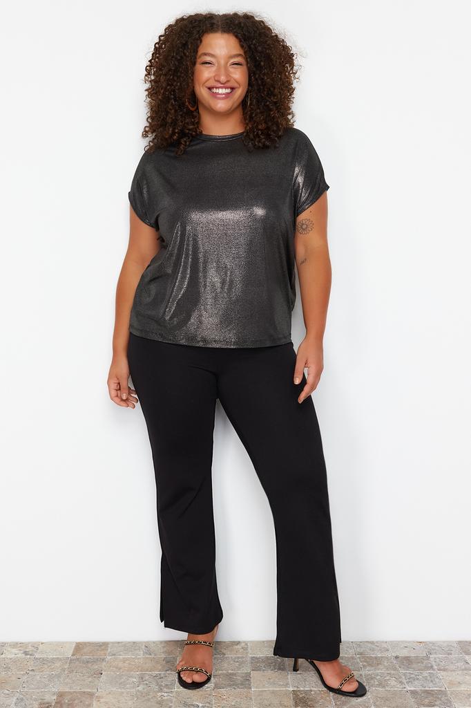 Women's Fashion New Plus Big Size Blouse Powder Metallic Printed Knitted Blouse