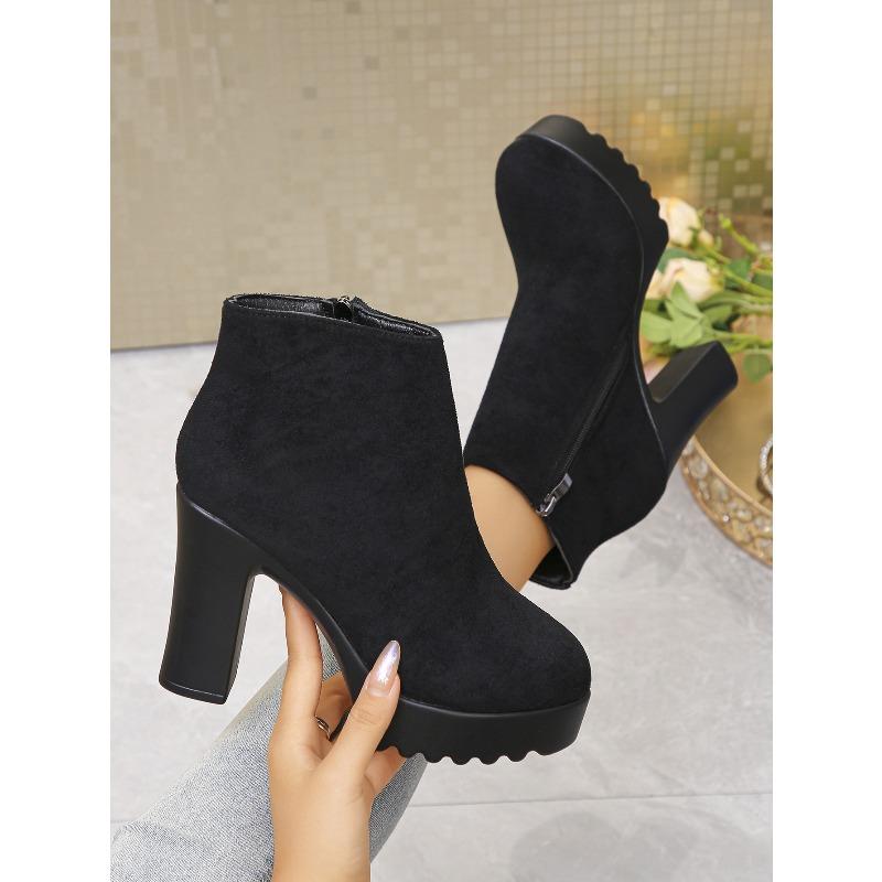 High Heeled Booties Plus Size 2025 Winter New Round Toe Vintage Side Zipper Fashion Boots for Women