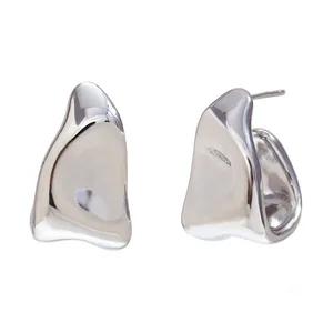 

New Design 18K Gold Plated Stainless Steel Tin Paper Texture Irregular Form Trapezoidal Earrings For Woman Fashion Jewelry серебряный