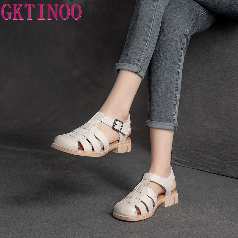 Fashion GKTINOO Sandals Women Closed Toe Wear 2025 Summer New Buckle Women Roman Shoes Casual Thick Heels Women's Sandals