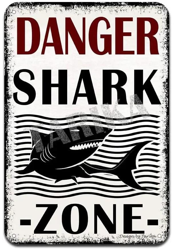 Danger Zone Requins Plaque Métallique Vintage Boîte Man Cave pour Hommes Femmes Décor Mural pour Bars Restaurants Cafés Pubs 12x8 Pouces