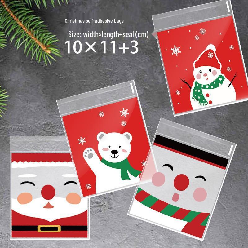 2023 Christmas Snowflake Candy Self-Sealing Bags for Cookies & Biscuits - Santa Tree Design Party Gift Pack