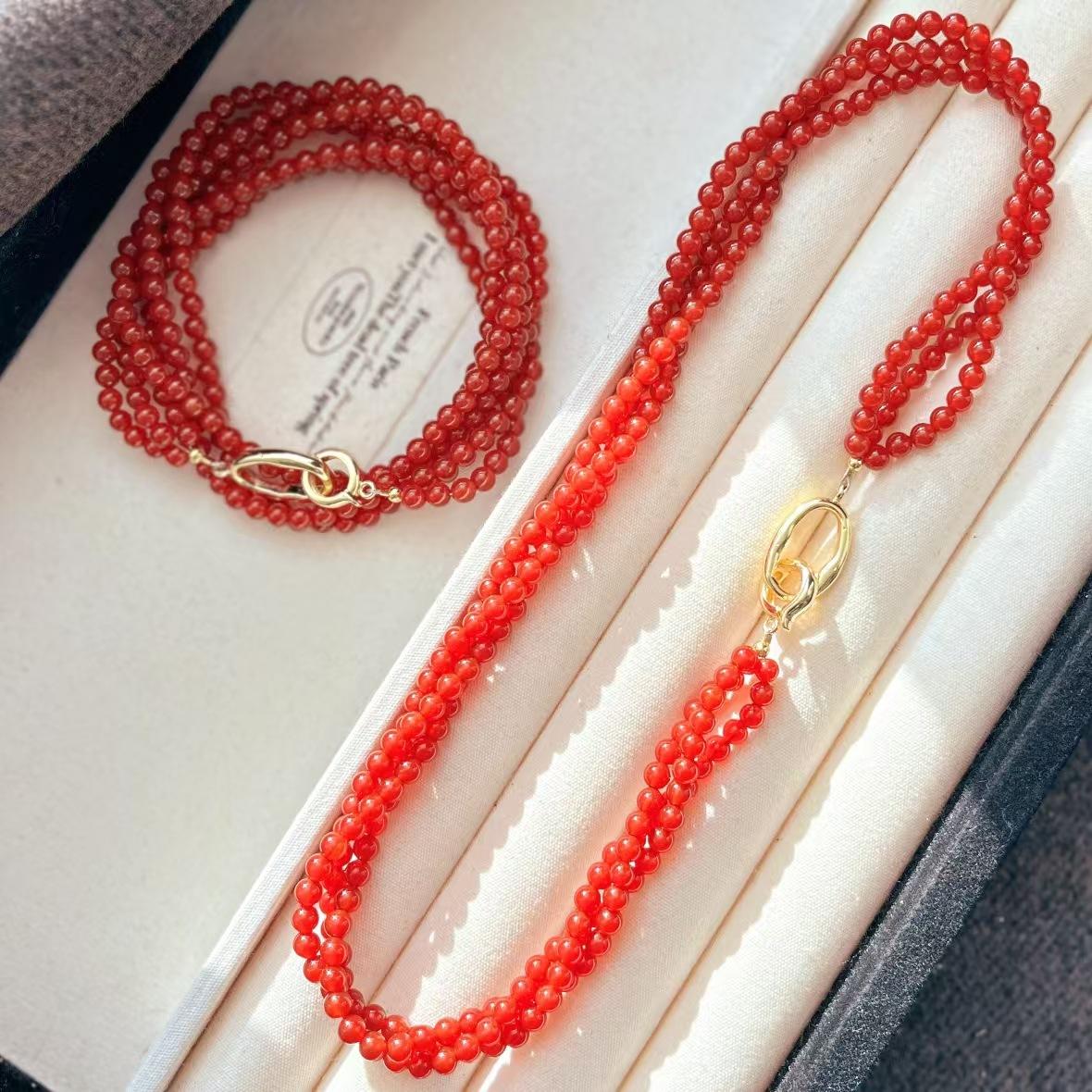 Vintage High Quality Vitreous Natural Pigeon Blood Red Chalcedony Agate Sweater Chain Necklace Collarbone Chain