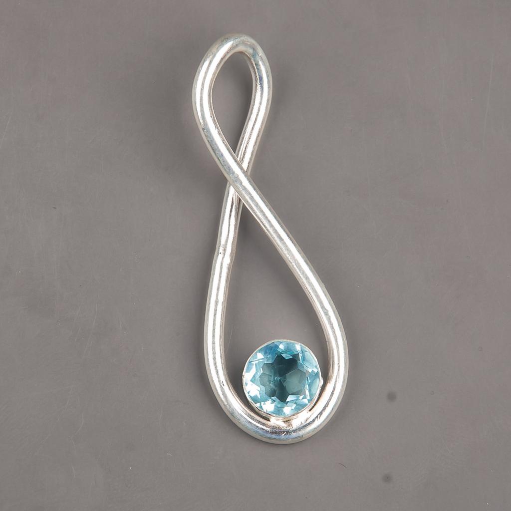 Sky Blue Topaz Gemstone 925 Sterling Silver Jewelry Handmade Gift Pendant 1.66" PP-20-5