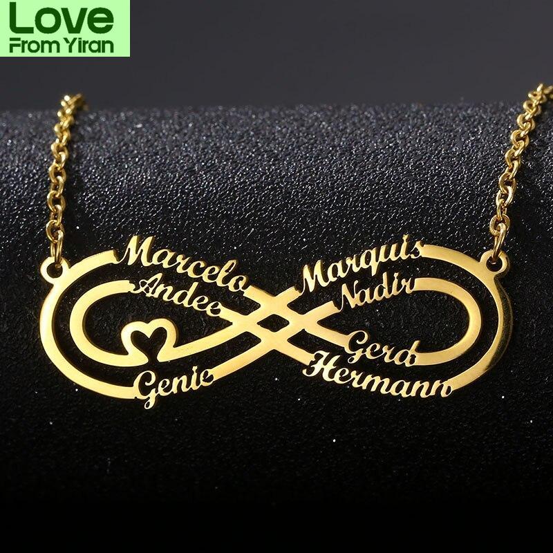 

Индивидуальные ожерелья из нержавеющей стали с бесконечностью имен для женщин, персонализированные индивидуальные ожерелья с несколькими именами, подвески для семьи, ювелирные изделия 45cm золотой