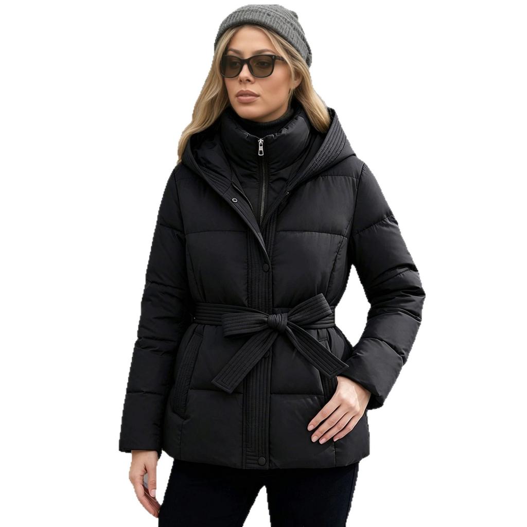 2026 New Down and Cotton Jacket for Women Thickened and Short Waist Cinching Design