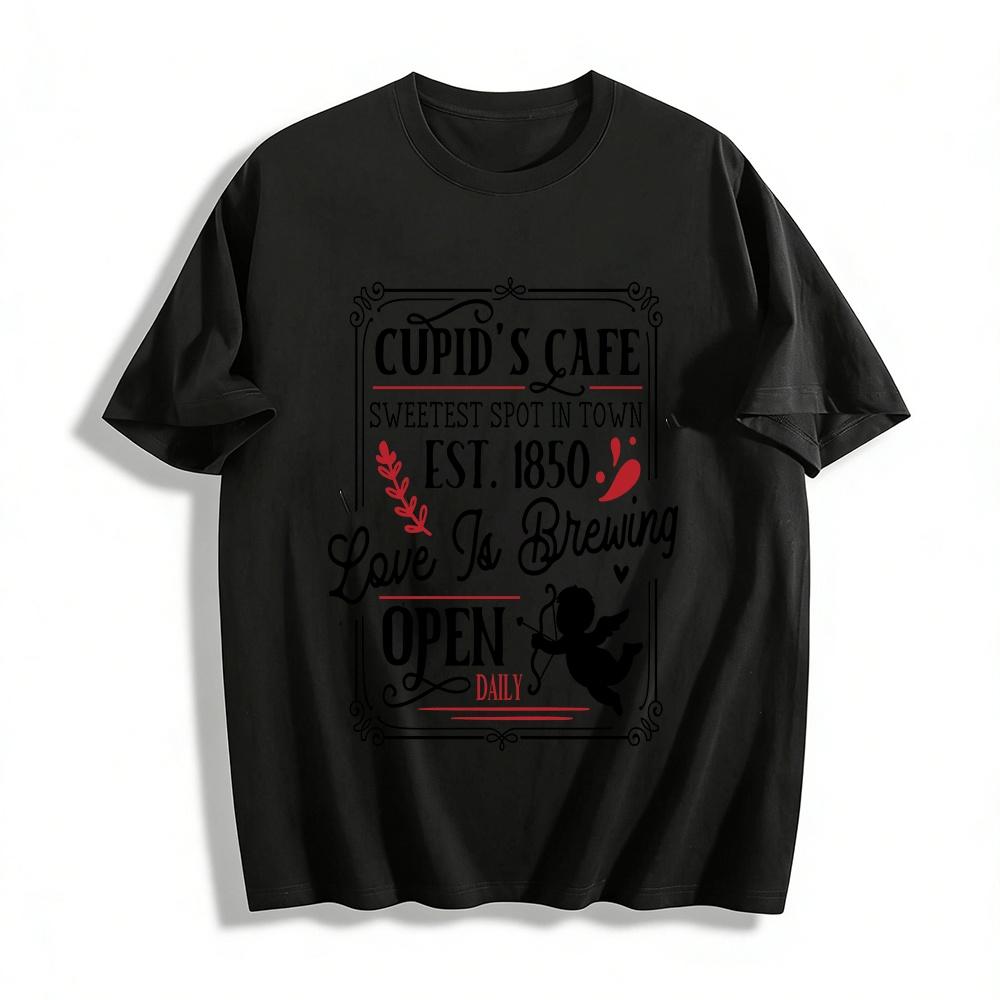 

Cupid s Cafe Printed Top Love Is Brewing Casual Daily T-Shirt Pure cotton T-shirt XXS
