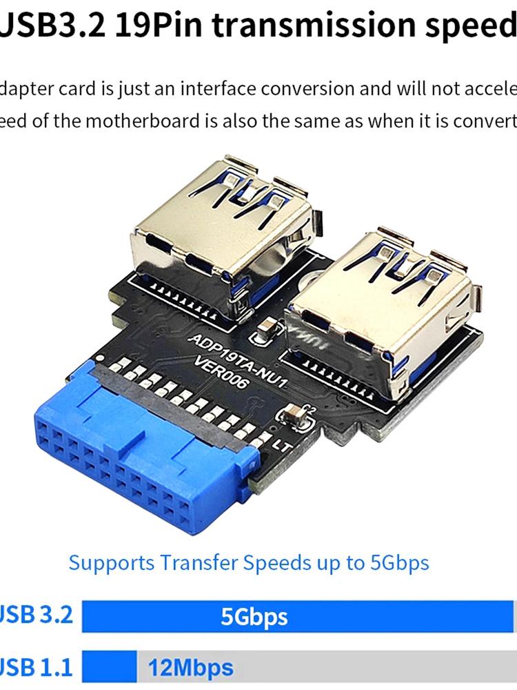 Motherboard Plug Adapter 19Pin To Dual USB 3.0 A Type-C Port Female Socket for WIN XP/7/8/LINUX/