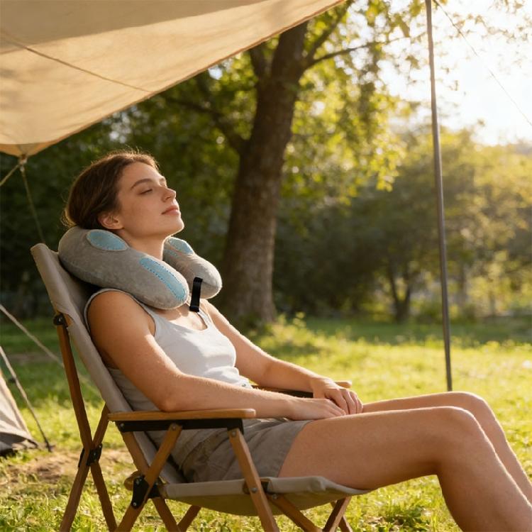 Adjustable Inflatable Neck Relaxation Support Smooth Velvety Cover Travel Neck Pillow For Proper Sleeping Position