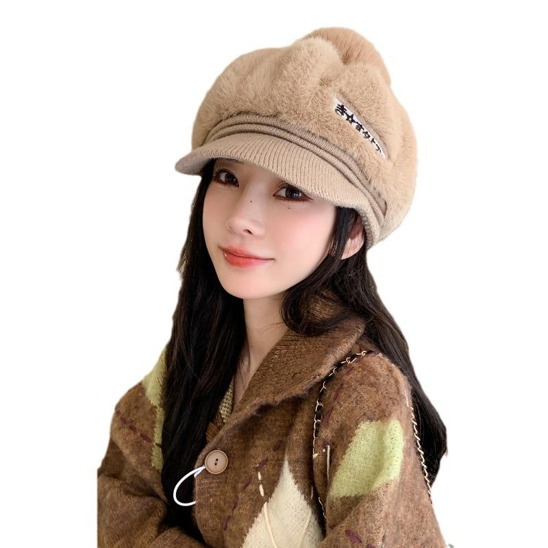 Korean New Autumn and Winter Hat for Women Fashionable and Versatile Rabbit Fur Warm Baseball Cap Cute Winter Fur Ball Cold Hat Thick
