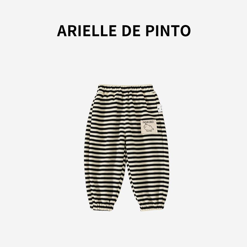 Осенние детские брюки Arielle De Pinto (Франция), брюки-джоггеры, универсальные полосатые спортивные штаны, свободные повседневные брюки White 110cm
