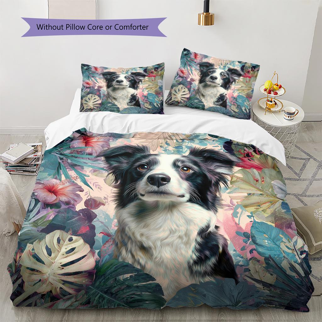 Border Collie Muster Bettwäsche Heimdekoration Geburtstagsgeschenk (1 Bettbezug + 2 Kissenbezüge, ohne Füllung)