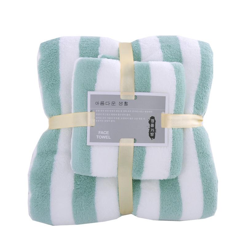 Ensemble de serviettes de bain épaissies pour mère et enfant serviette absorbante serviette de bain pour adulte rayure large cationique haute densité polaire corail