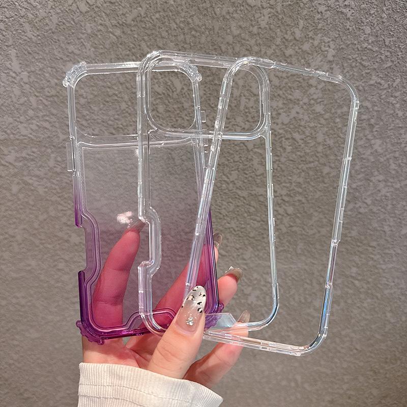 2in1 Gradient Transparent Phone Case For iPhone 17 Air 16 15 14 Plus 13 12 11 Pro Max Shockproof Bumper Hard Back Cover