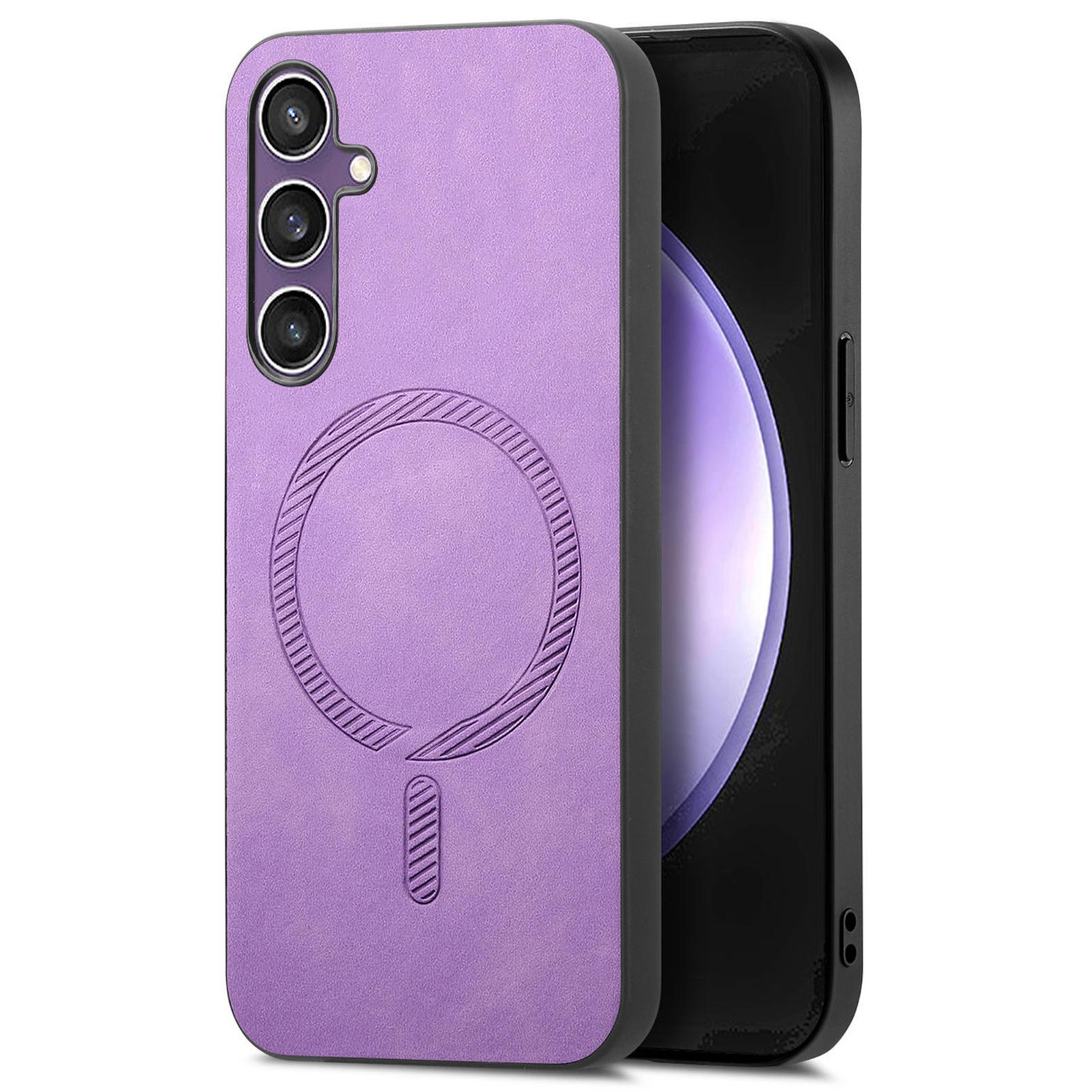 

For Samsung Galaxy S23 FE Leather Back Case Compatible with MagSafe Skin-touch Phone Cover Purple