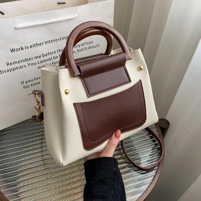 Bolso bandolera retro de PU en contraste para mujer, de piel suave y de alta calidad, con cremallera, bolso compuesto, bolsos versátiles para ir al trabajo debajo del brazo, Tide