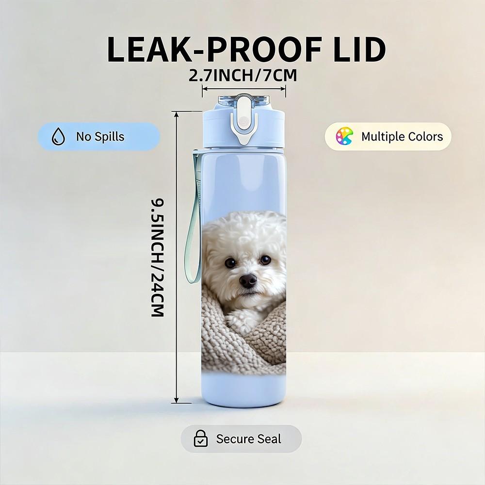 1PC Puppy Dog Wrap In Blanket Print 750ml Color Plastic Sports Water Bottle Leakproof Flip Straw Lid Suitable for Sports Office Home Use