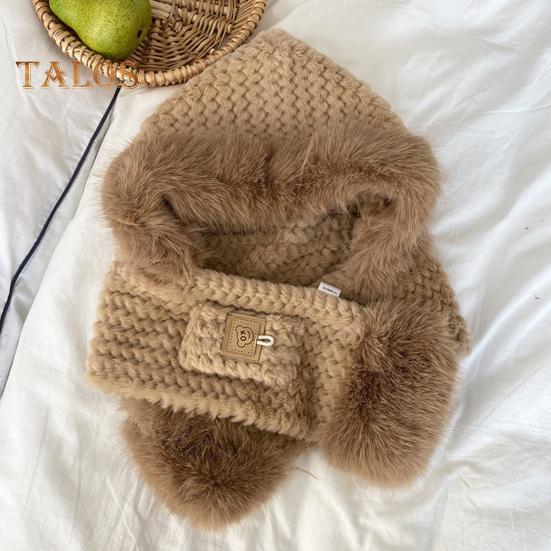 Kvinner Vinter integrert lue og skjerf tykk fleece varm tegneserie bjørn øredekor vindtett full beskyttelse utendørs reise i kaldt vær Snowboard