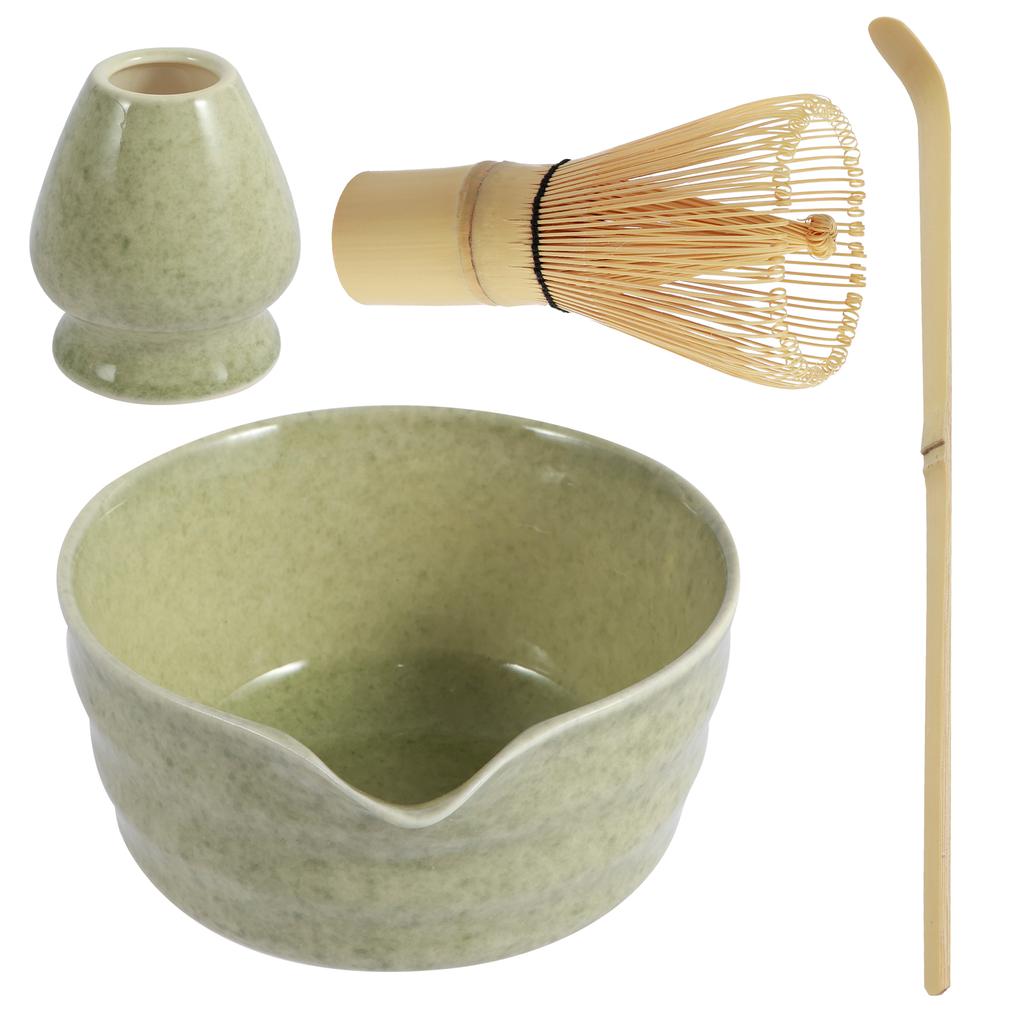 4Pcs/1set Matcha Whisk Set Elegant Matcha Tea Set Ceramic Matcha Bowl Matcha Whisk Holder Bamboo Matcha Whisk and Bamboo Scoop