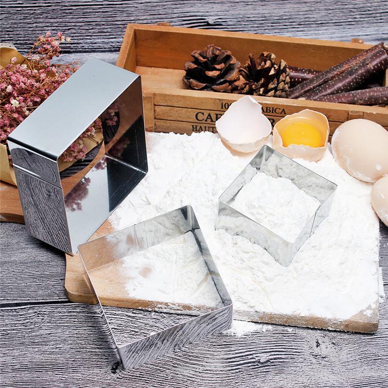 3-Piece Thickened Stainless Steel Square Mousse Cake Ring Set for DIY Baking