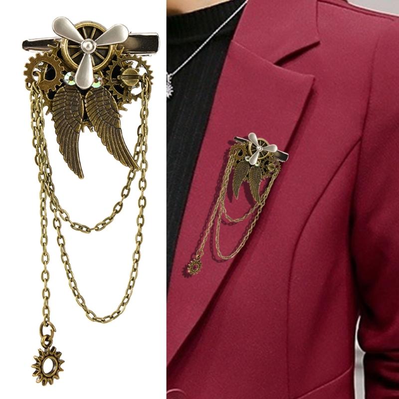 Elaborate Industrial Style Hairpin Wing Brooch Hair Jewelry Metal Gears Propeller Design For Role Play