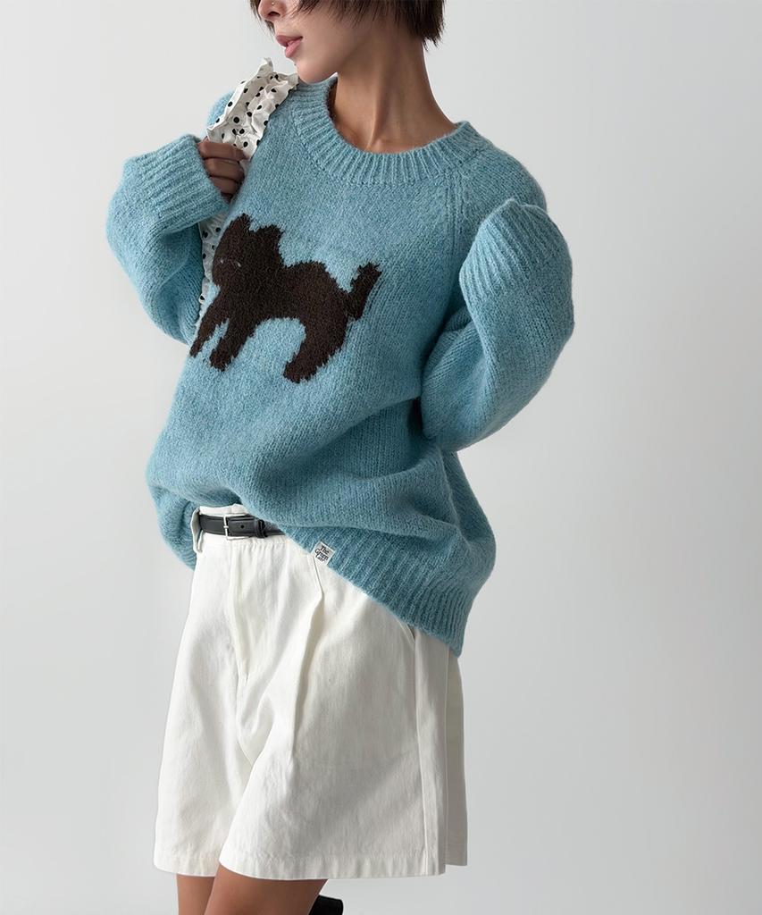 THE GREEN LAB Katze Jacquard Pullover [Blau]