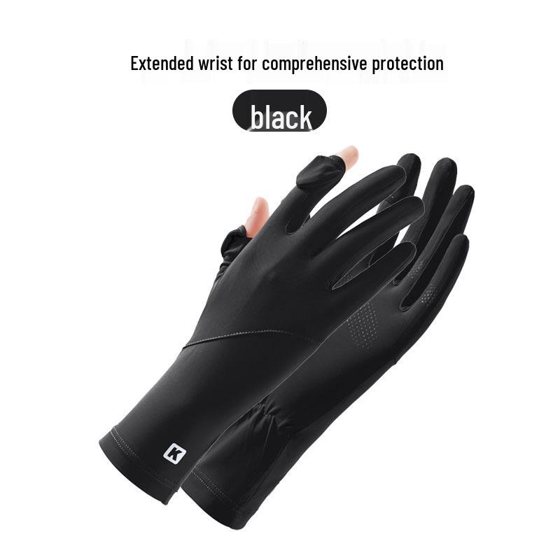 Women's UPF 50+ Anti-UV Cycling Gloves - Non-Slip, Breathable, Ice Silk, Thin, Long, Two-Finger Flip-Top