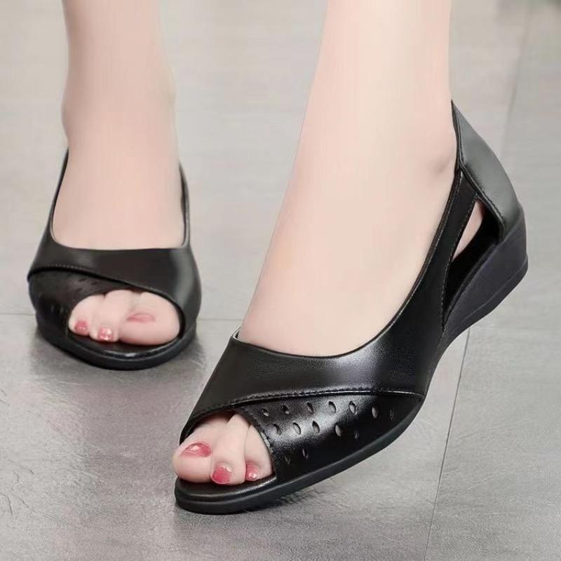 Women's Shoes Leather Casual Fish Mouth Shoes Summer Peep Toe Sandals for Womoen Wedge Platform Sandals Sandalias Mujer