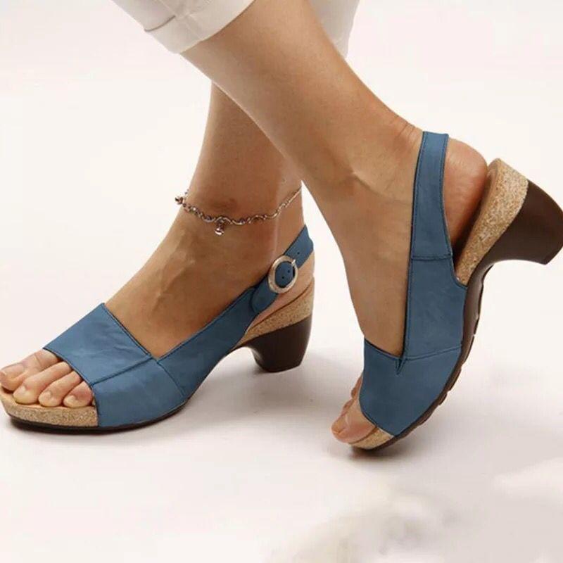 Fish Mouth Hollow Buckle High Heel Sandals Large Size 41-43 Women's Shoes Thick Heel Sandals