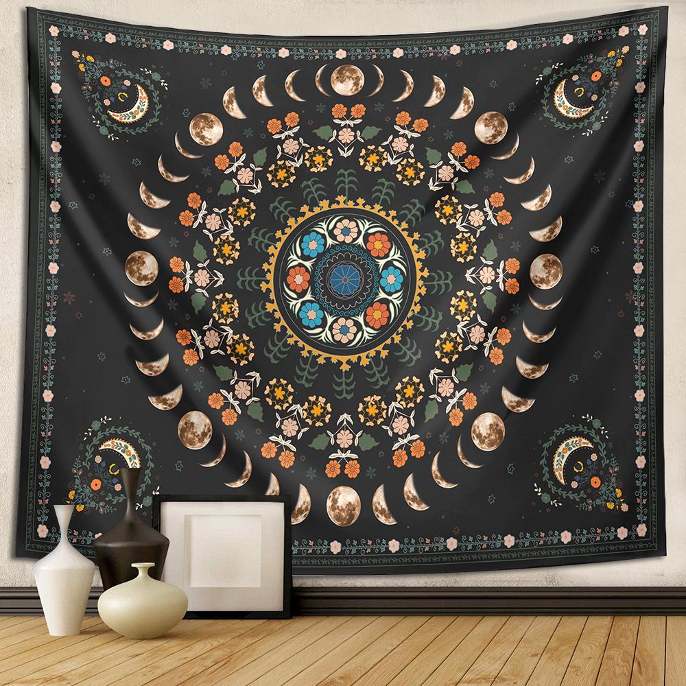 VIKAMA Bohemian Moon Phase Flower Tapestry Vintage Taro Style Wall Decoration Bedroom Living Room Sofa Background Wall Decor