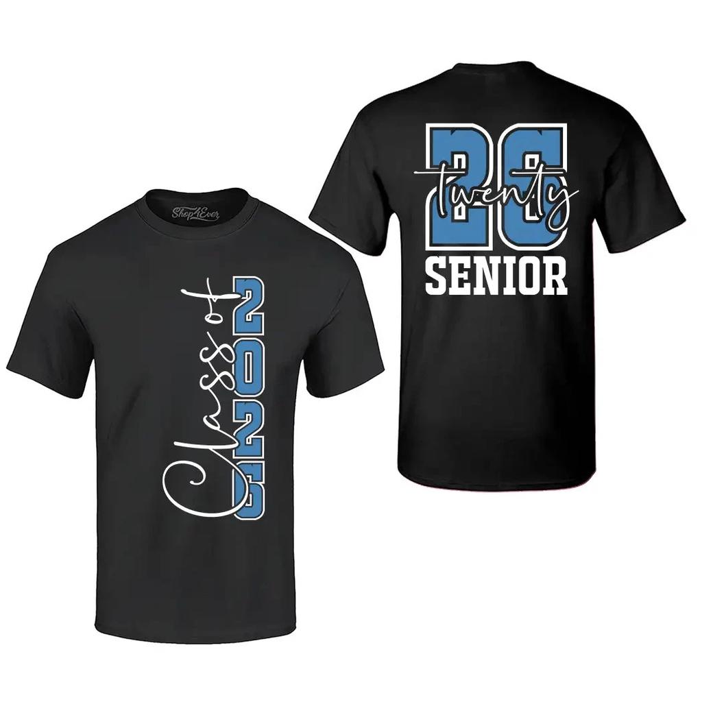 Blue Class of 2026 Double Sided T-shirt Senior Graduate Shirt