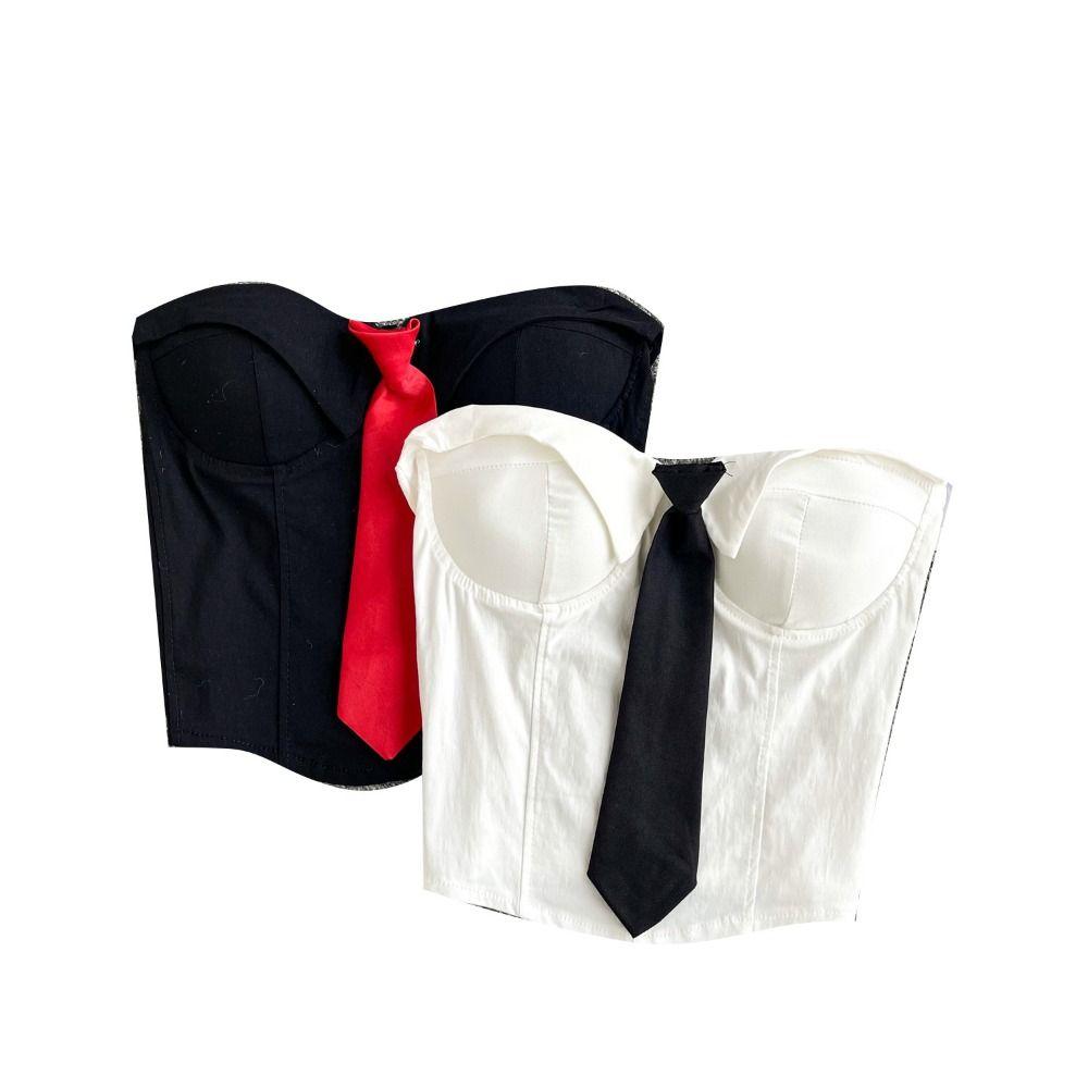 Slim Fit Women Corset Necktie Crop Tube Tops Elegant Strapless Sliming Vest  Spring Summer
