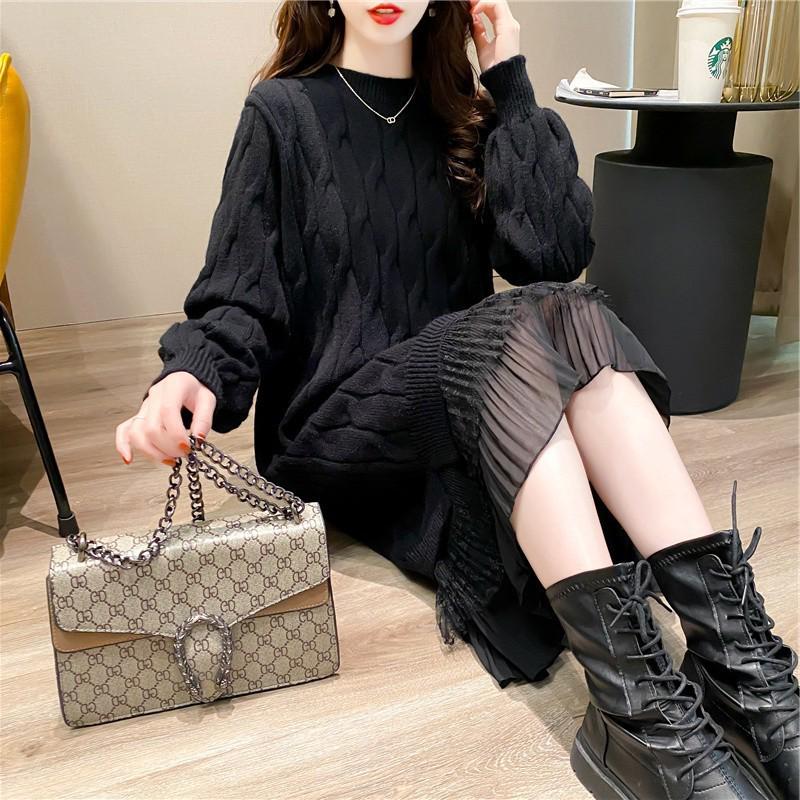 Hrubé vlněné šaty s fleecovou podšívkou: Zeštíhlující, Volný střih, Podzimní/Zimní styl, Perfektní ke kabátům, Pletený krajkový design.