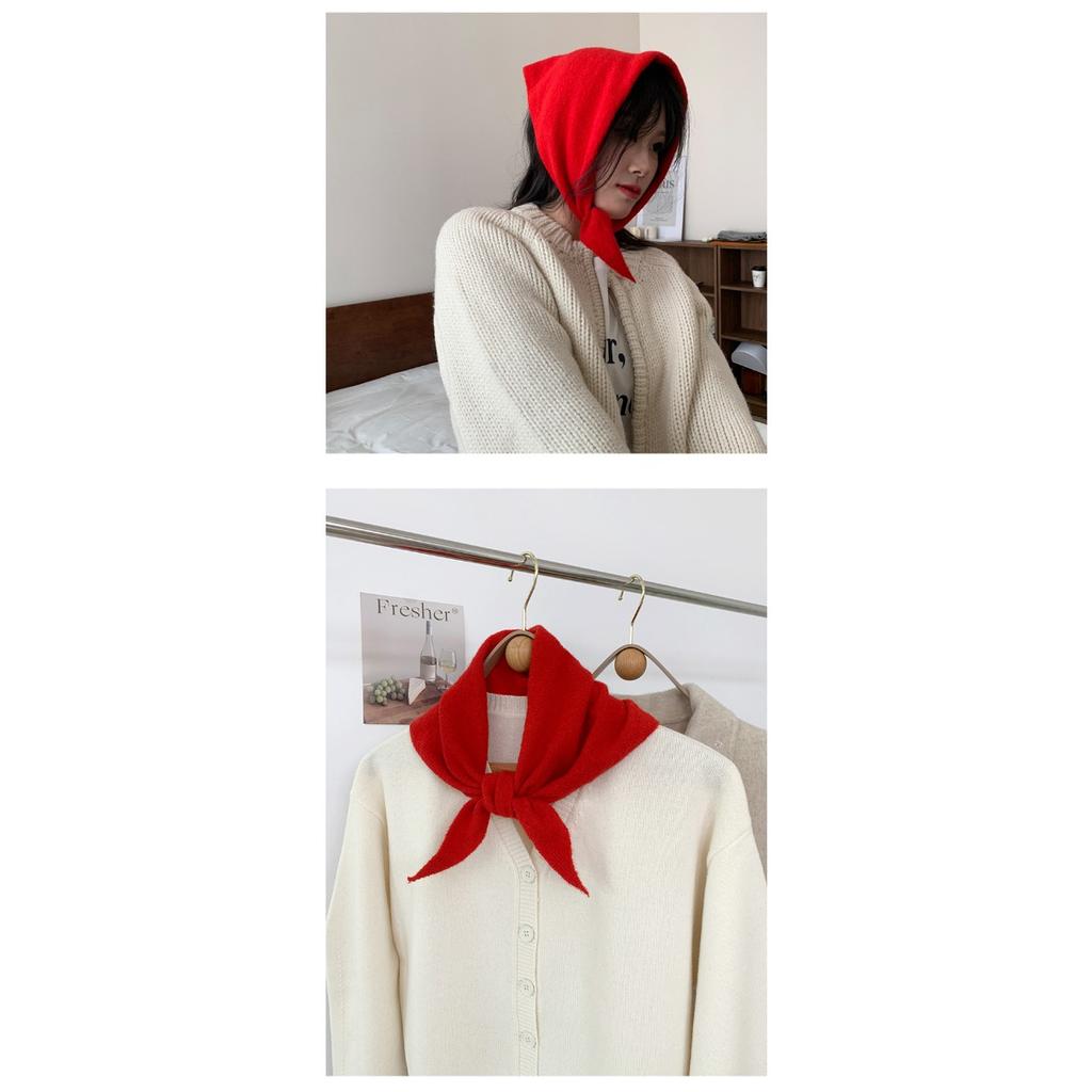 Wool Temperament, Anti-aging Triangle Scarf, Knitted Small Shawl for Women in Autumn and Winter, Versatile Korean Version, Knotted and Shoulder Worn