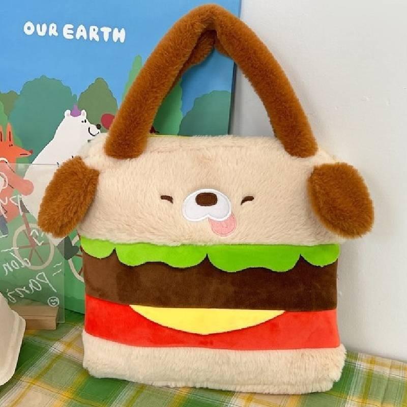 Dog Hamburger Plush Backpack Large Capacity Handbag Cute Kids Gift Birthday