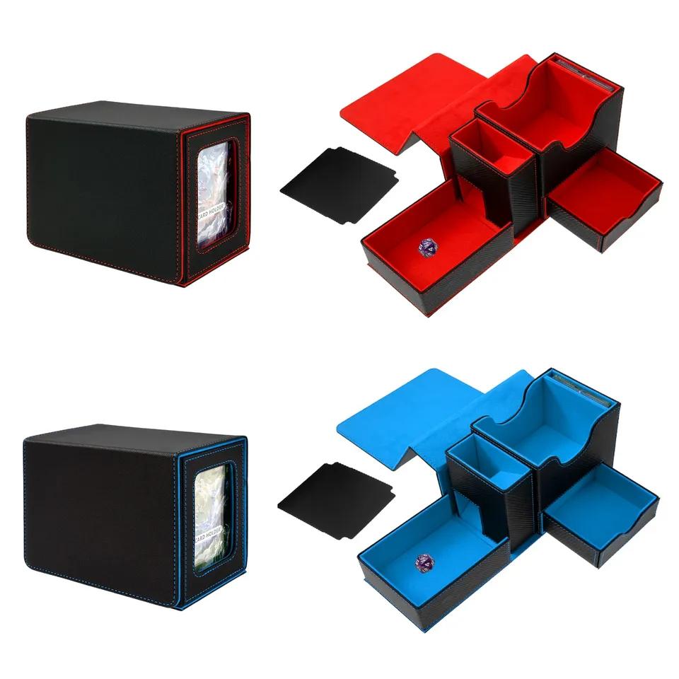 Dice Deck Box Commander Display Window PU Leather Card Holder Organizer For More Than 100 Double-Sleeved Cards