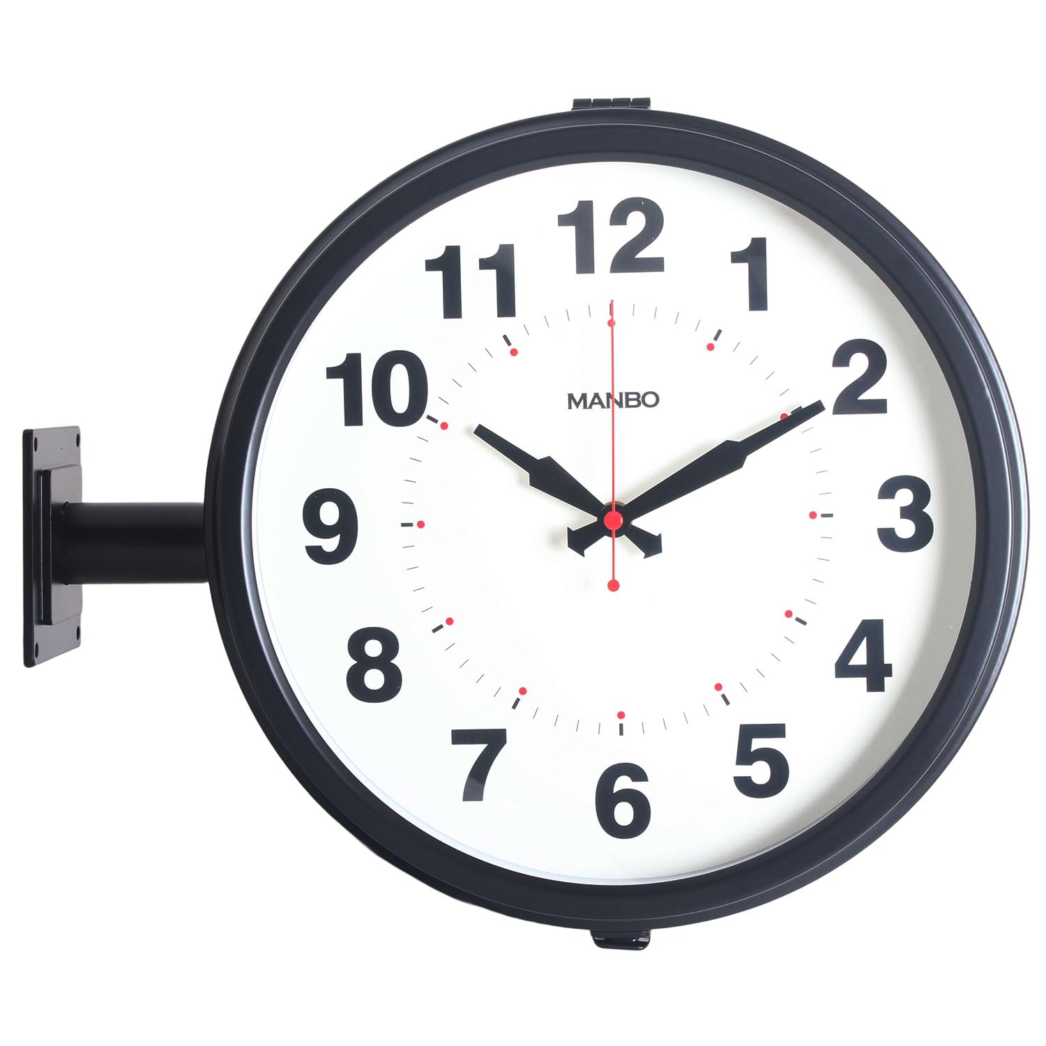Manbo Wall Clock 30cm Double Face Wall Controlled Double-Sided - Diameter, Clock, Black, Non-Radio (Black)