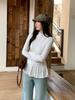 Women's Slim Fit Pleated Long-Sleeve T-Shirt with Ruffled Hem