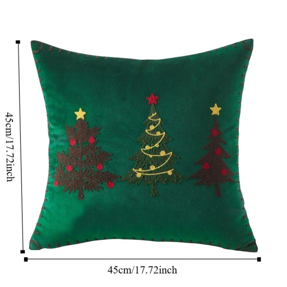 18 x 18 in Christmas Pillow Cover Soft Short Xmas Tree Pillowcase Comfortable Embroidered Cushion Slipcover Festive Atmosphere